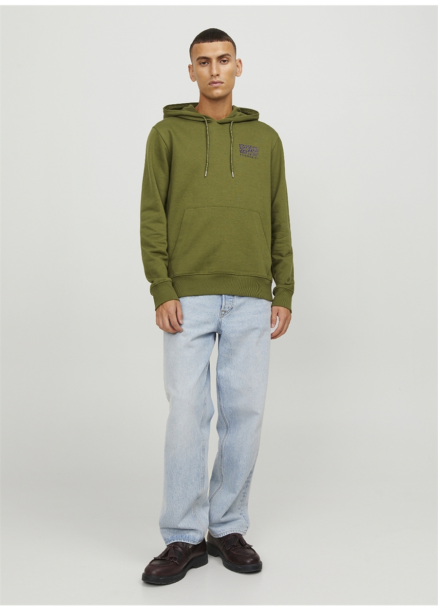 Jack & Jones Kapüşon Yaka Yeşil Erkek Sweatshırt 12242225_JCOWAFFLE BACKPRINT SWEAT_1