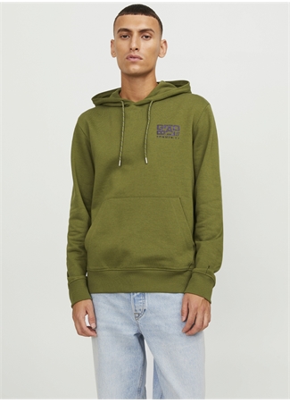 Jack & Jones Kapüşon Yaka Yeşil Erkek Sweatshırt 12242225_JCOWAFFLE BACKPRINT SWEAT_2