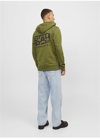 Jack & Jones Kapüşon Yaka Yeşil Erkek Sweatshırt 12242225_JCOWAFFLE BACKPRINT SWEAT_3