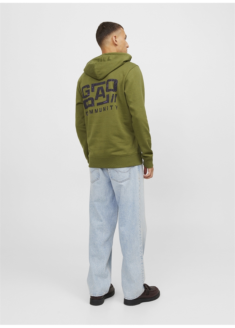 Jack & Jones Kapüşon Yaka Yeşil Erkek Sweatshırt 12242225_JCOWAFFLE BACKPRINT SWEAT_3