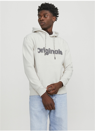 Jack & Jones Kapüşon Yaka Krem Erkek Sweatshırt 12246802_JORLAKEWOOD SWEAT HOOD BF