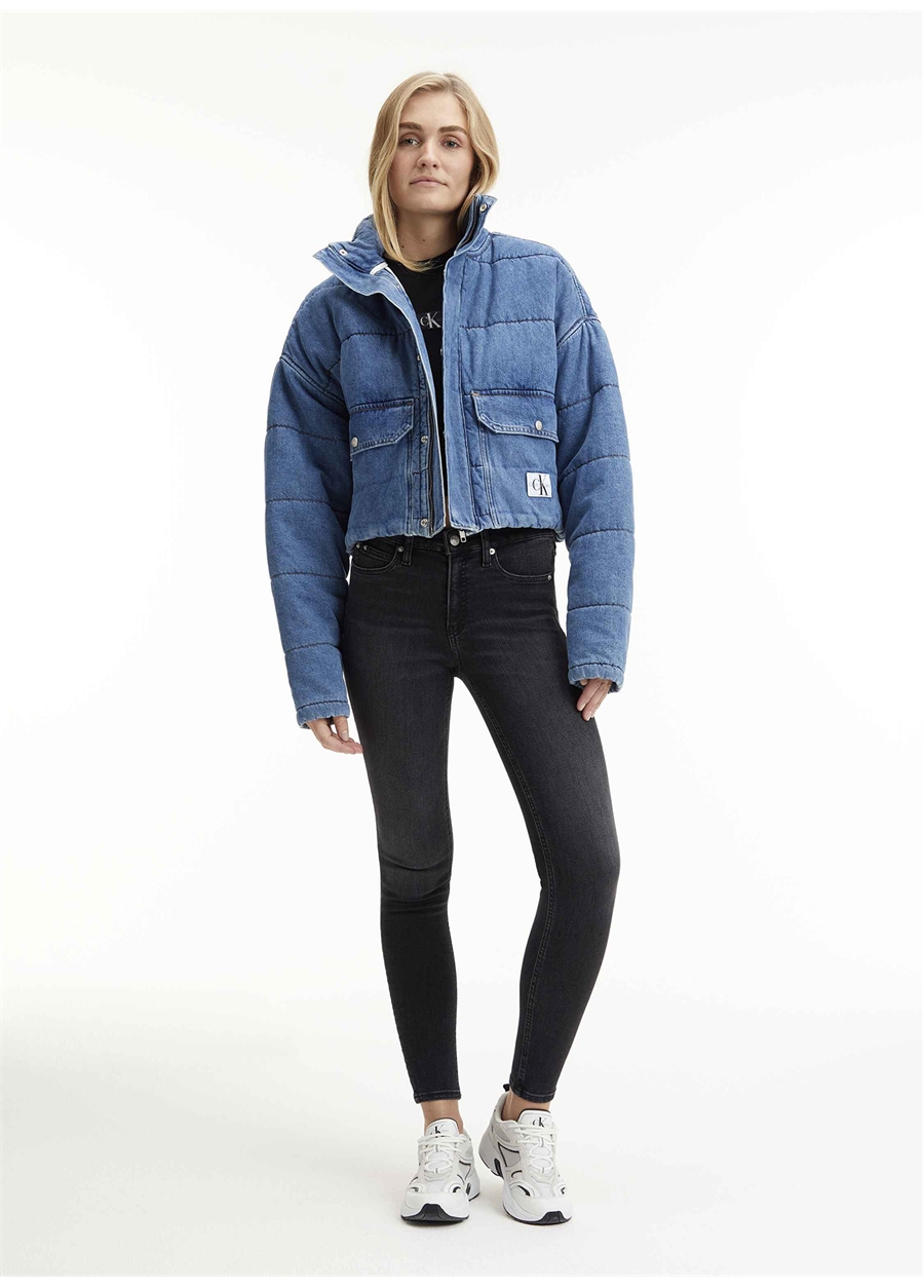 Calvin Klein Jeans Mavi Kadın Dik Yaka Düz Mont J20J221256