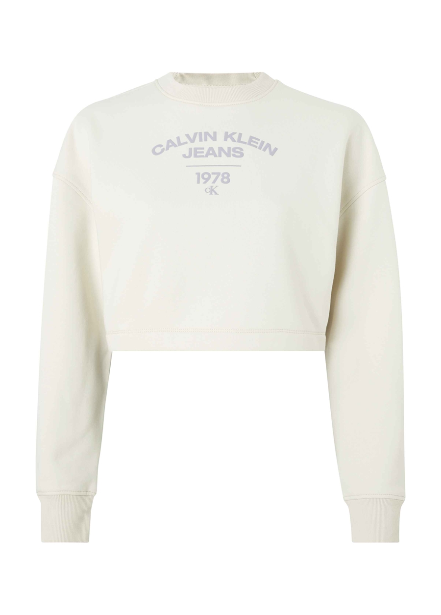 Calvin Klein Jeans Bisiklet Yaka Baskılı Bej Kadın Sweatshırt J20J221334_0