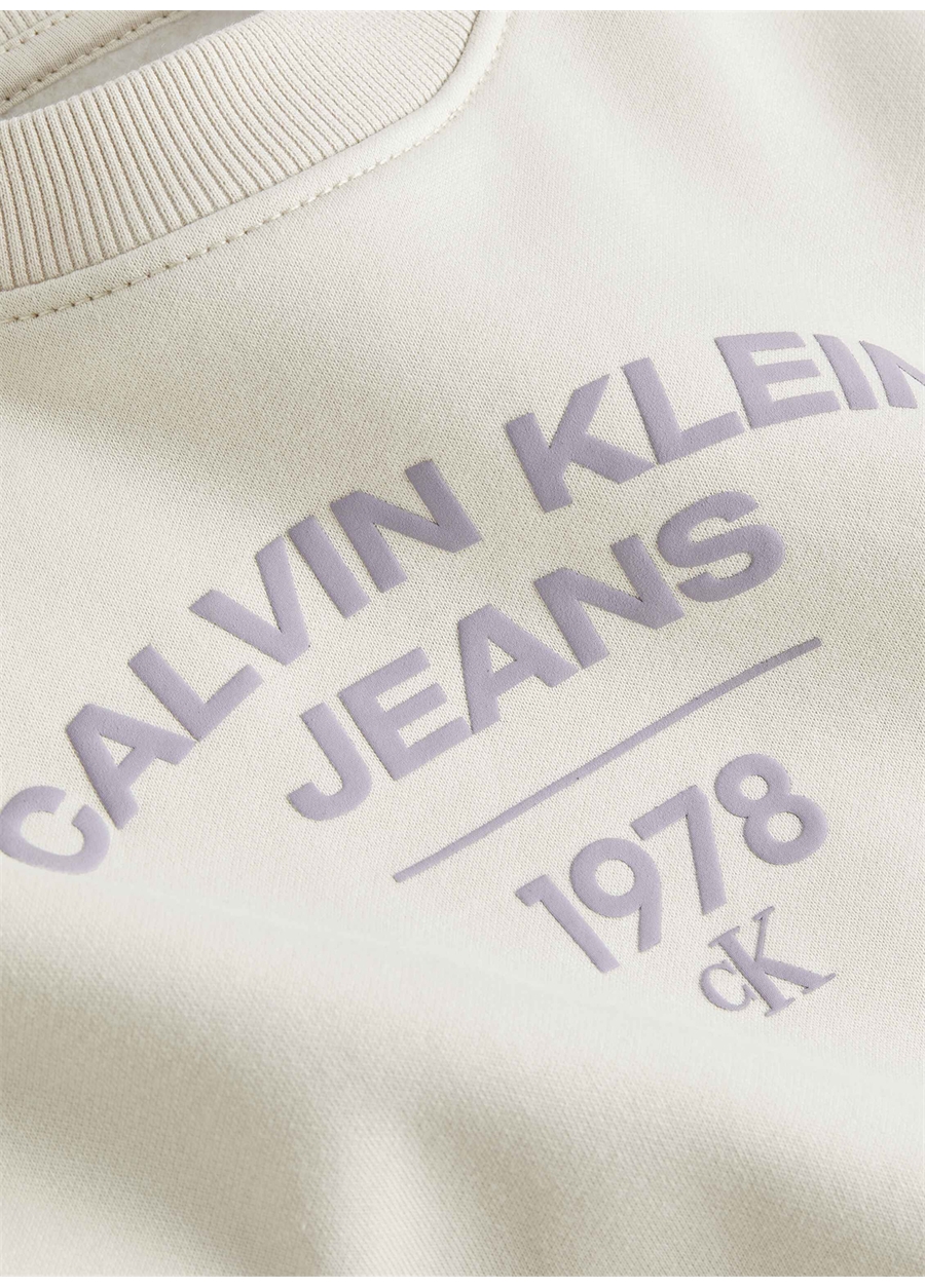 Calvin Klein Jeans Bisiklet Yaka Baskılı Bej Kadın Sweatshırt J20J221334_1