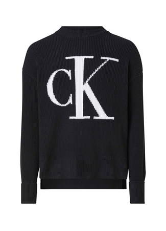 Calvin Klein Jeans Bisiklet Yaka Normal Baskılı Siyah Kazak Kadın J20J221347