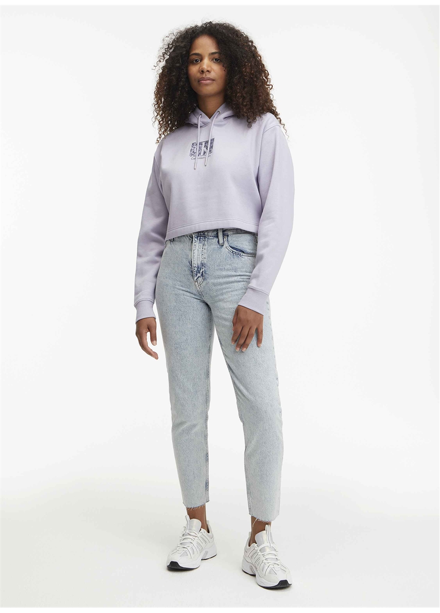 Calvin Klein Jeans Kapüşon Yaka Baskılı Mor Kadın Sweatshırt J20J221332