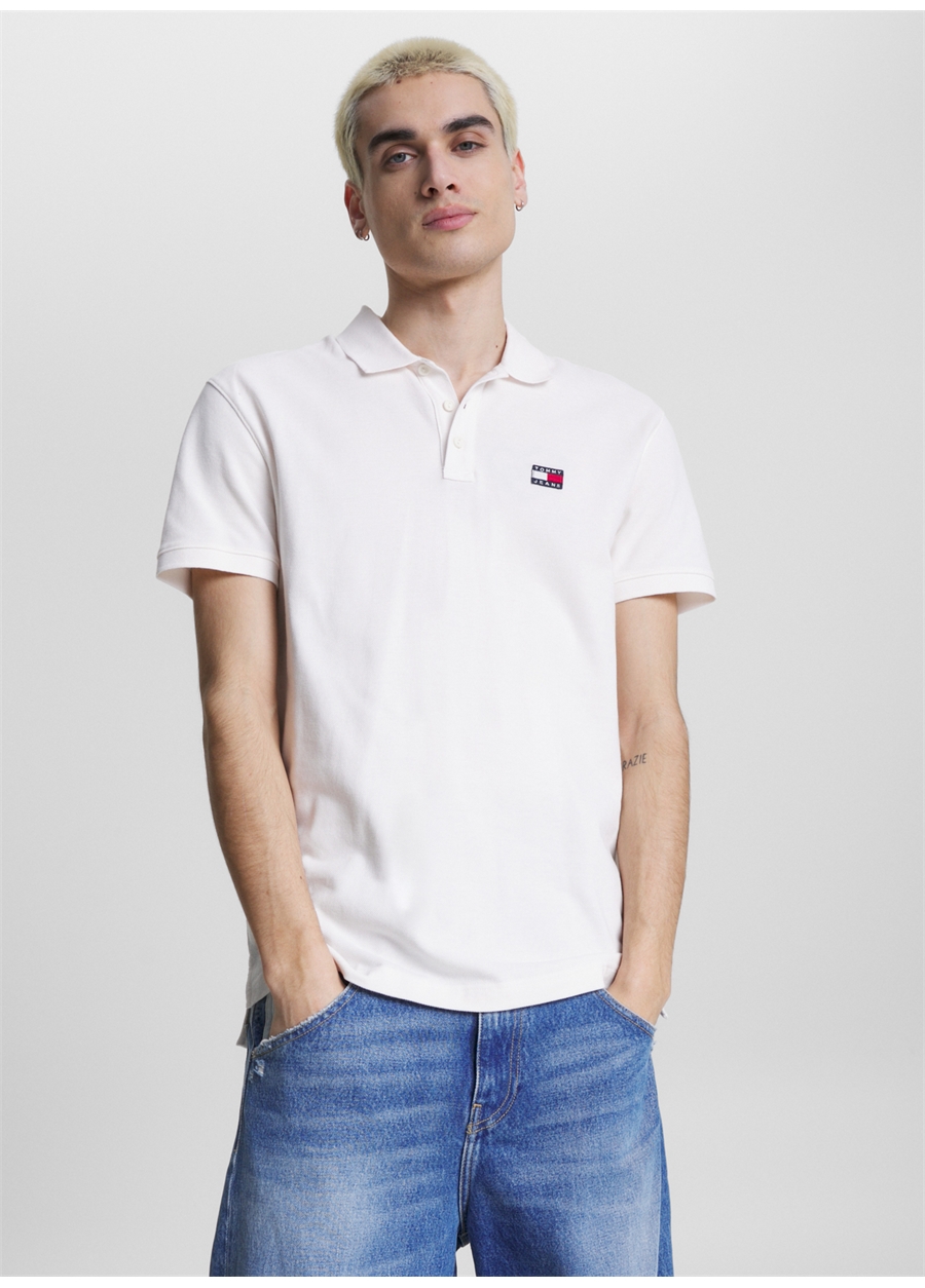 Tommy Jeans Düz Beyaz Erkek Polo T-Shirt DM0DM16224YBH