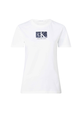 Calvin Klein Jeans Bisiklet Yaka Baskılı Beyaz Kadın T-Shirt J20J221631