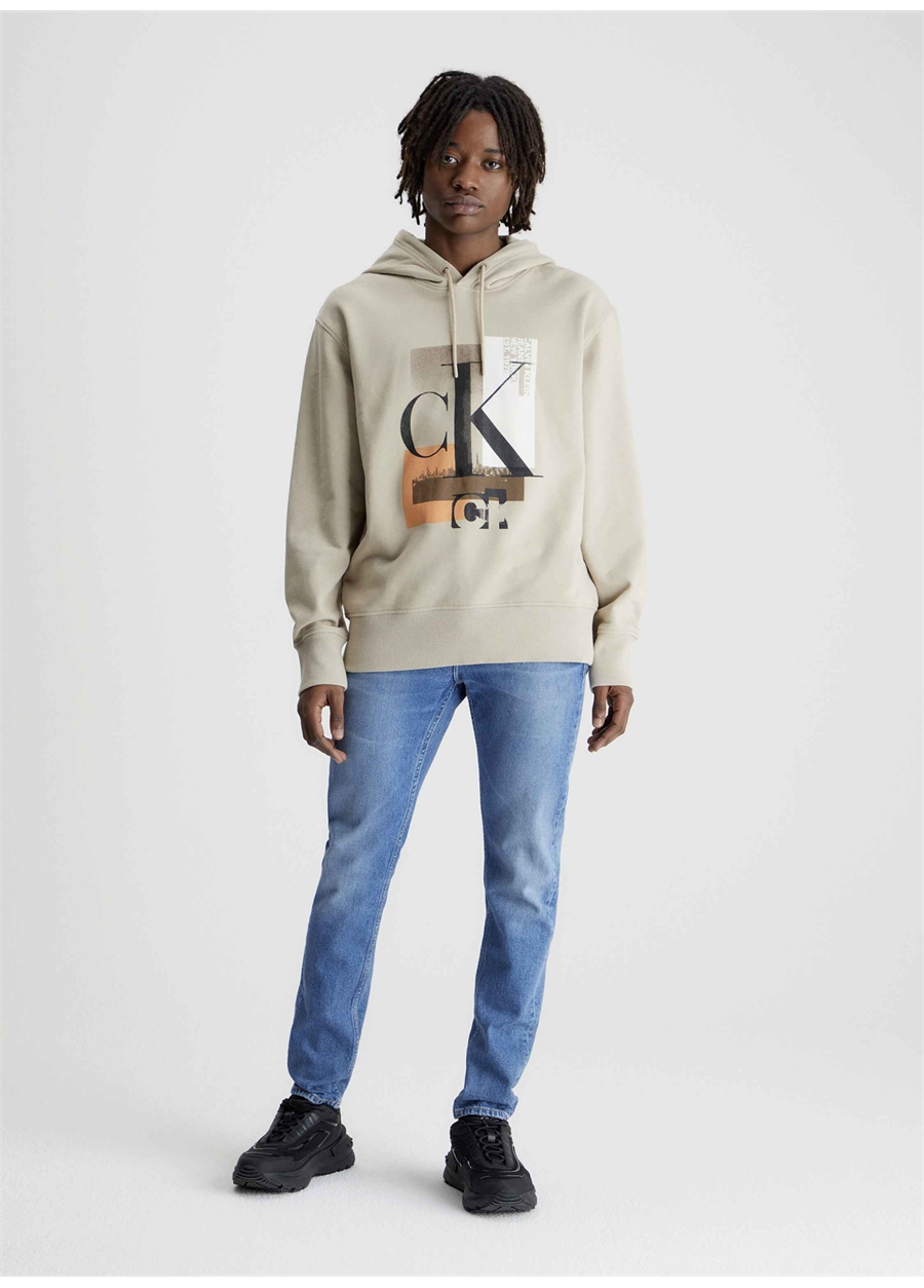 Calvin Klein Jeans Kapüşon Yaka Bej Erkek Sweatshırt J30J324310PED