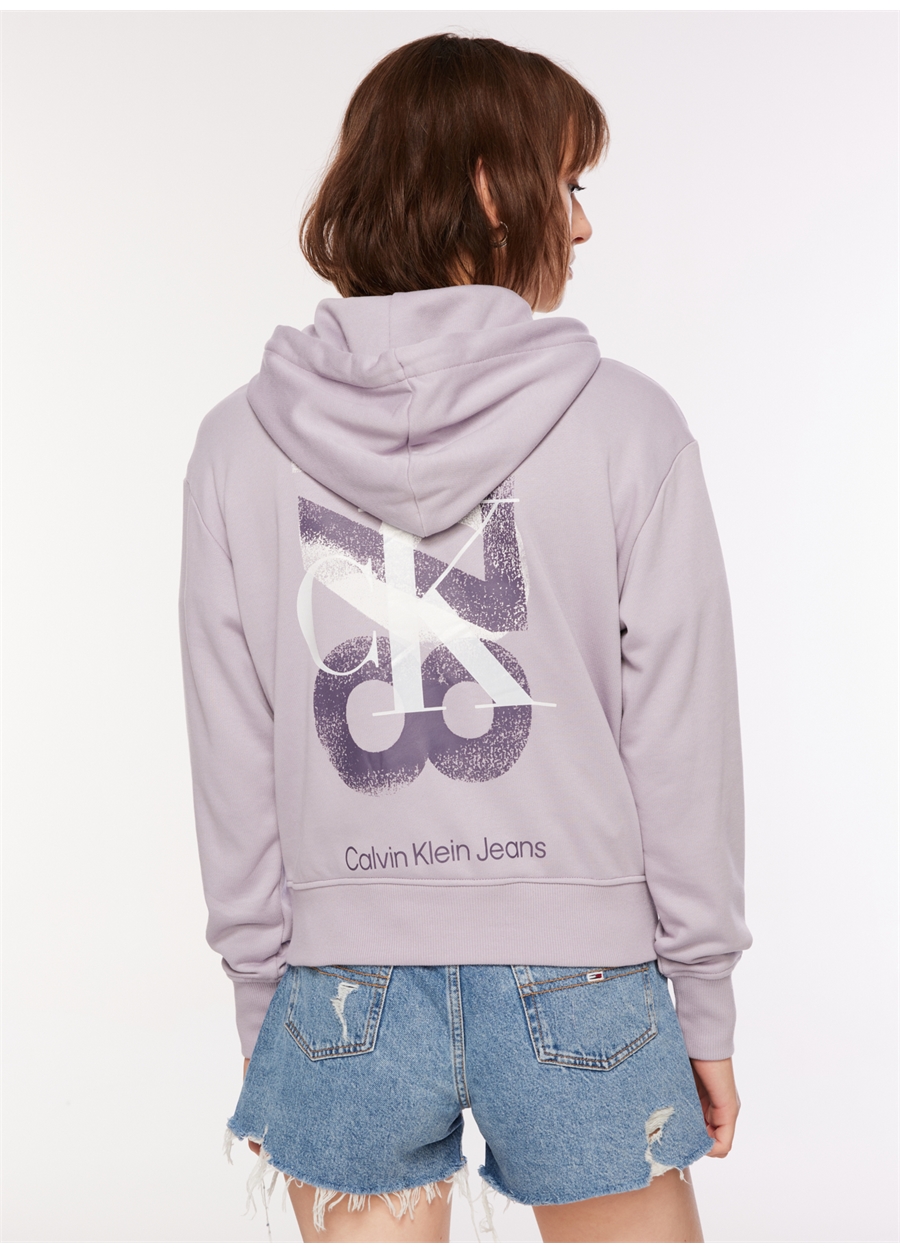 Calvin Klein Jeans Kapüşon Yaka Baskılı Gri Kadın Sweatshırt J20J222171_5