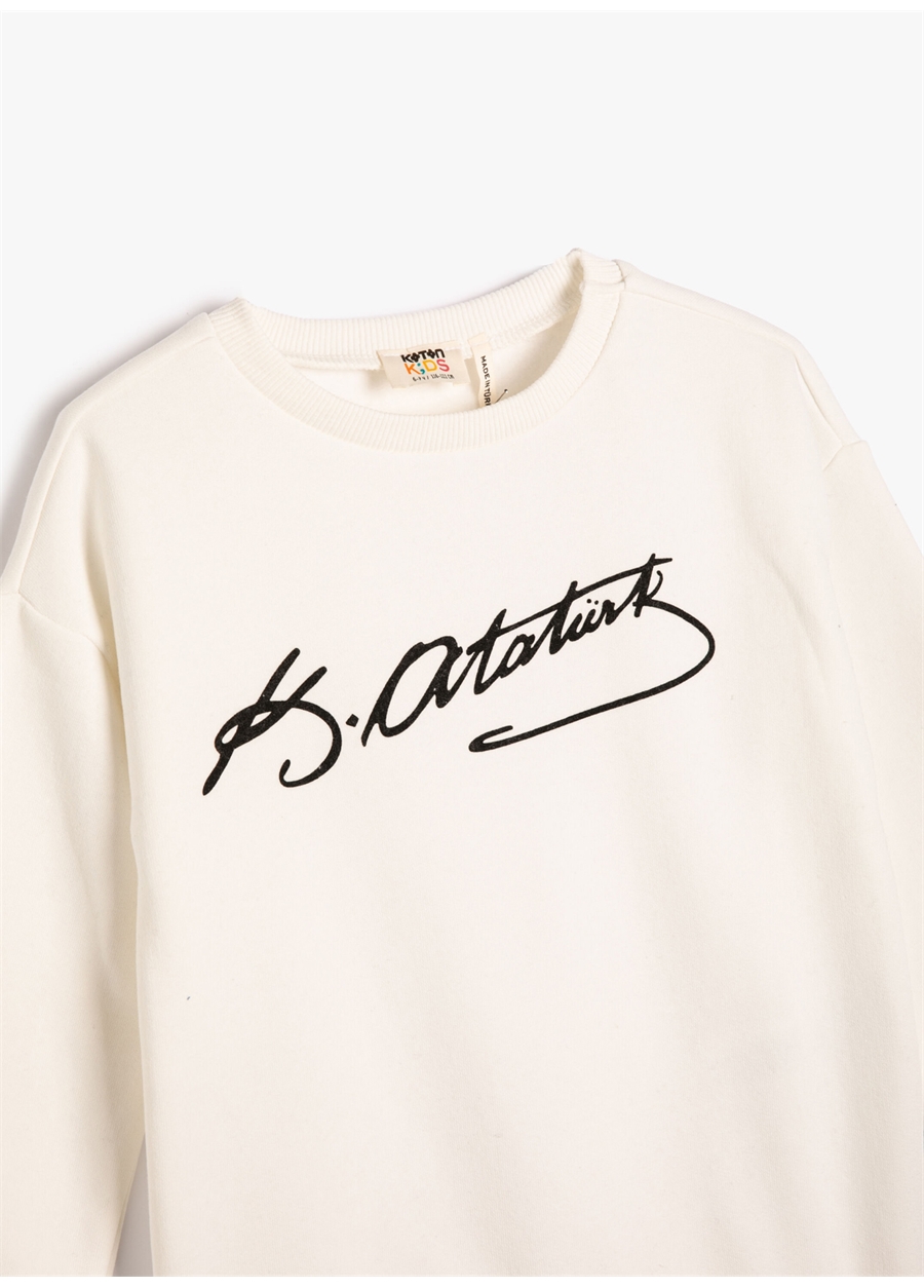 Koton Atatürk Baskılı Ekru Kız Çocuk Bisiklet Yaka Sweatshirt 4WKG10027AK_2