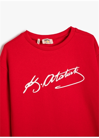 Koton Atatürk Baskılı Kırmızı Kız Çocuk Bisiklet Yaka Sweatshirt 4WKG10027AK_2