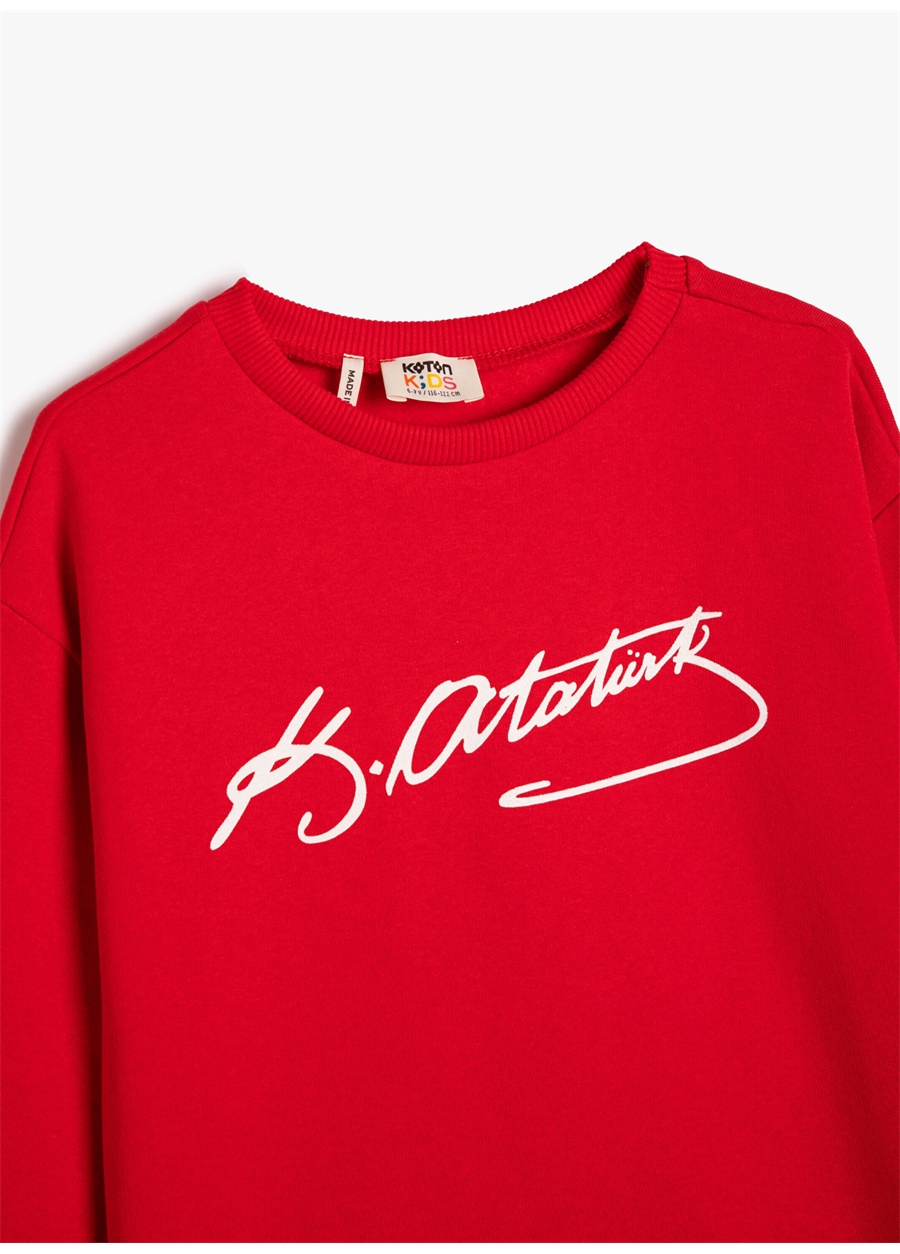 Koton Atatürk Baskılı Kırmızı Kız Çocuk Bisiklet Yaka Sweatshirt 4WKG10027AK_2