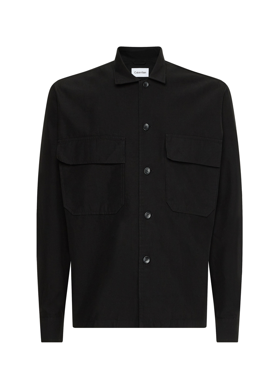 Calvin Klein Slim Fit Düğmeli Yaka Siyah Erkek Gömlek K10K109920BEH