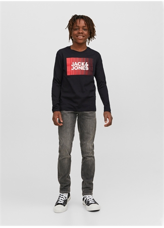 Jack & Jones Baskılı Siyah Erkek Çocuk T-Shirt JJECORP LOGO TEE PLAY LS O-NECK NOO_1