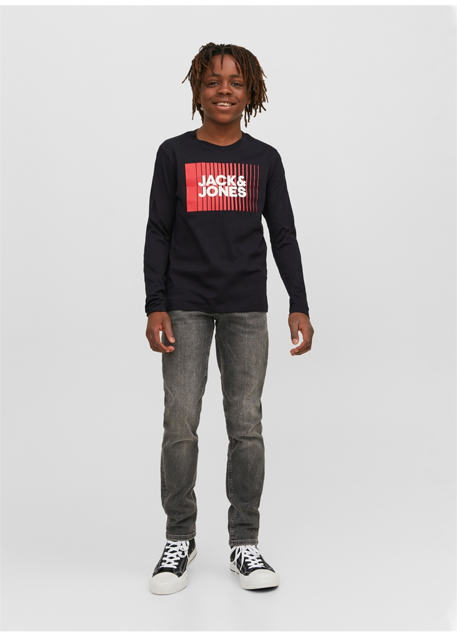 Jack & Jones Baskılı Siyah Erkek Çocuk T-Shirt JJECORP LOGO TEE PLAY LS O-NECK NOO_1