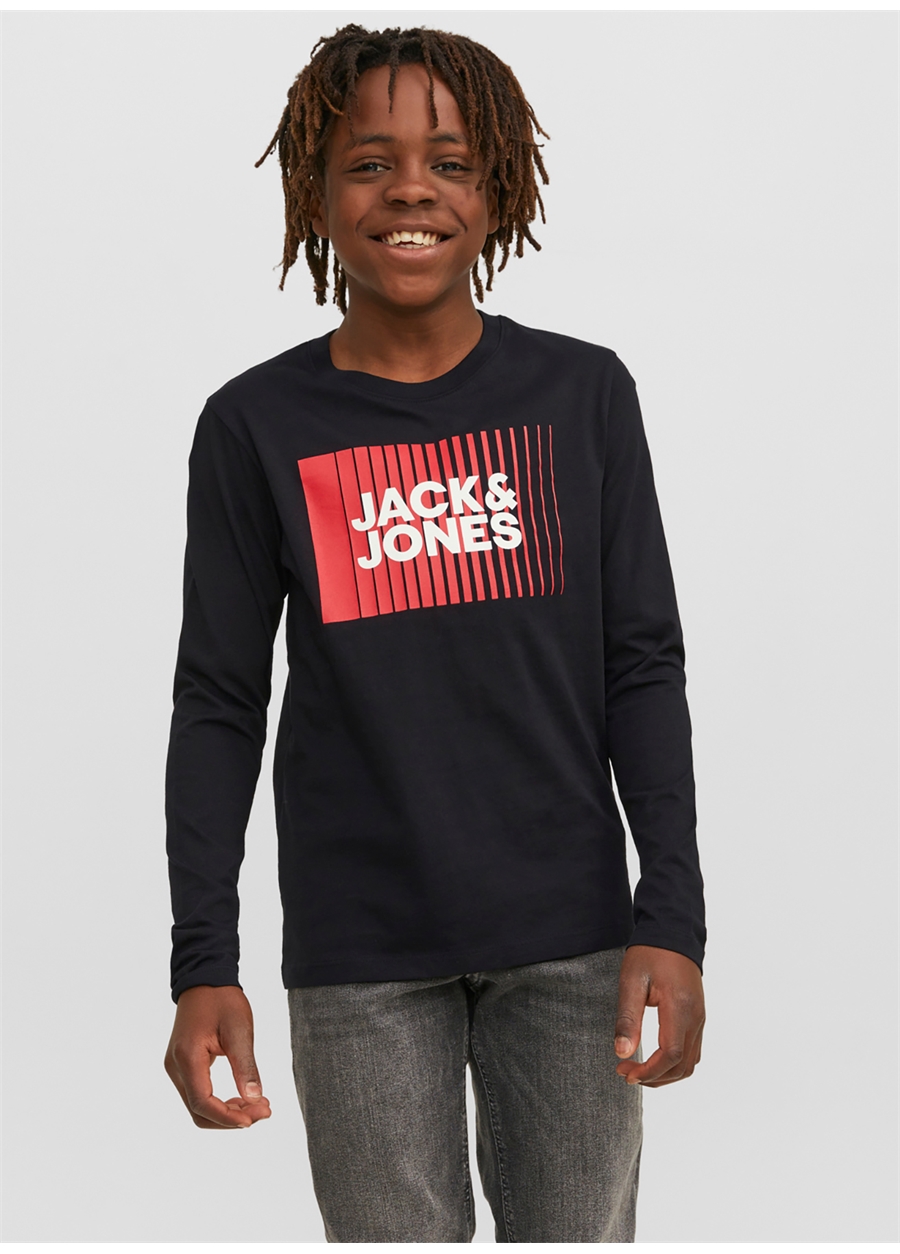 Jack & Jones Baskılı Siyah Erkek Çocuk T-Shirt JJECORP LOGO TEE PLAY LS O-NECK NOO_0