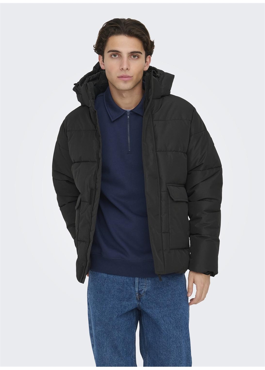 Only & Sons Siyah Erkek Mont ONSCARL LIFE QUILTED JACKET NOOS OT_1