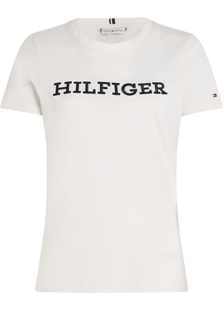 Tommy Hilfiger Bisiklet Yaka Baskılı Bej Kadın T-Shirt WW0WW40057AC0