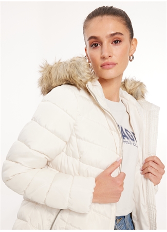 Only Kırık Beyaz Kadın Kaban ONLELLAN QUILTED HOOD FUR COAT CC O_0