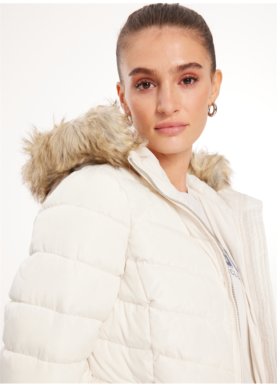 Only Kırık Beyaz Kadın Kaban ONLELLAN QUILTED HOOD FUR COAT CC O_3