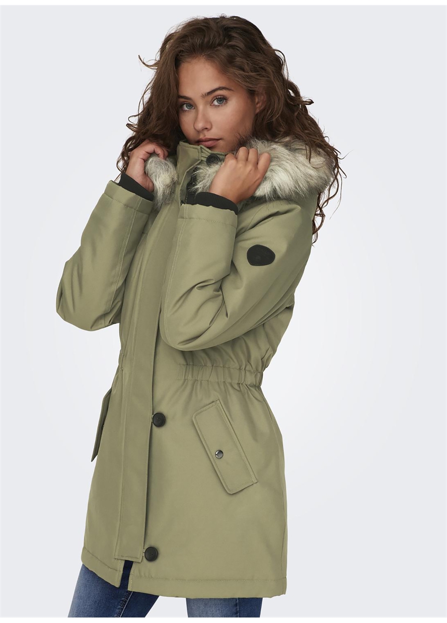 Only Açık Yeşil Kadın Kaban ONLIRIS FUR WINTER PARKA CC 2023 OT_5