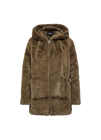 Only Kahve Kadın Kapüşonlu Suni Kürk Kaban ONLNEWMALOU FAUX FUR COAT CC OTW_6