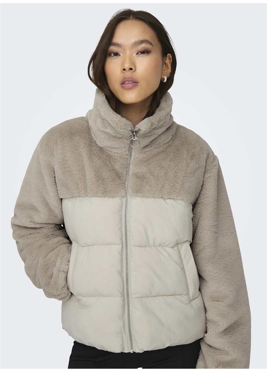 Only Krem Kadın Mont ONLWANJA FUR PUFFER MIX JACKET CC O_2