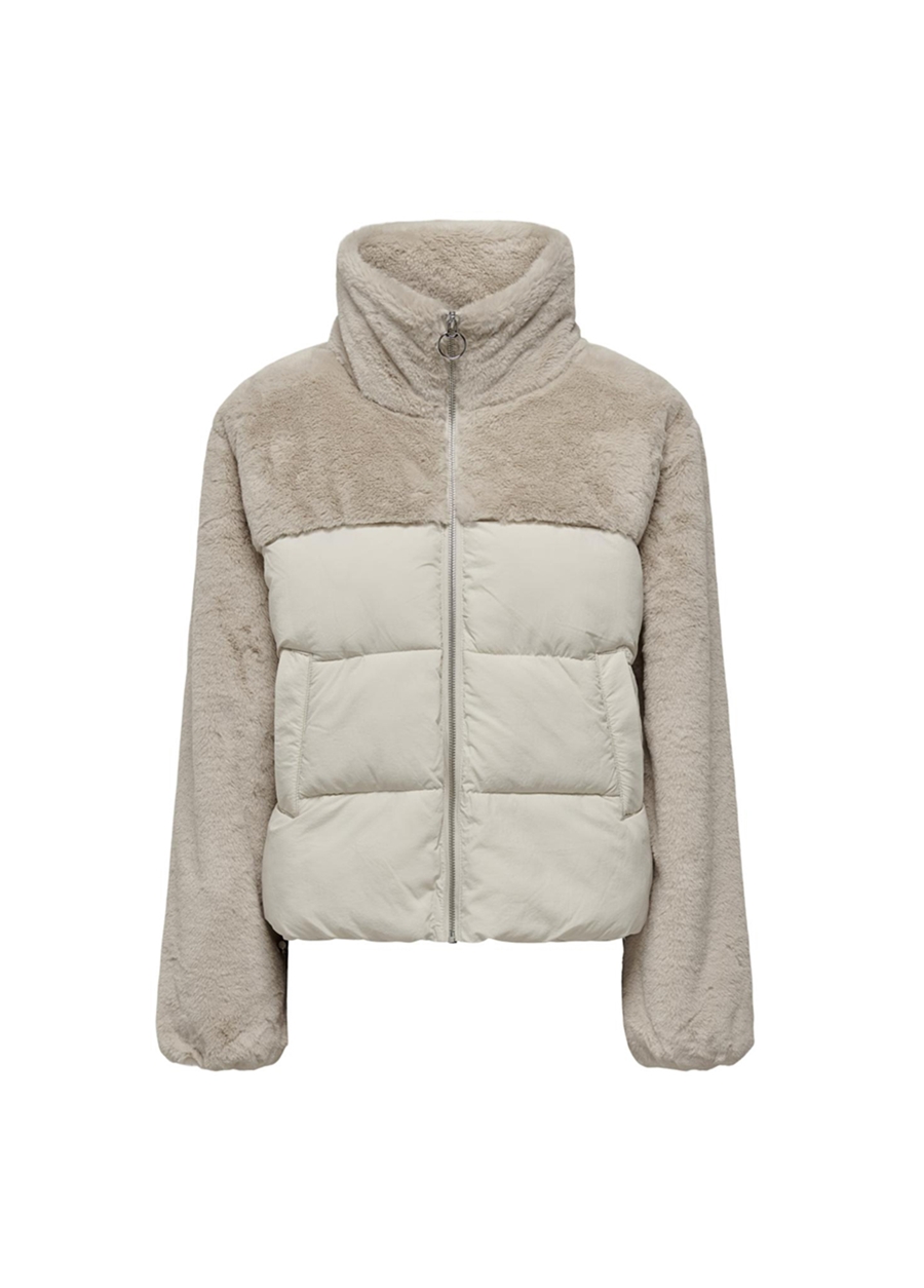 Only Krem Kadın Mont ONLWANJA FUR PUFFER MIX JACKET CC O_5