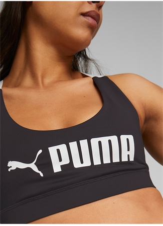 Puma Siyah Kadın U Yaka Baskılı Sporcu Sütyeni 52219201-Mid Impact Puma Fit Bra_1