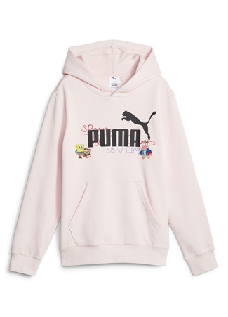 Puma Pembe Erkek Çocuk Kapüşonlu Uzun Kollu Düz Sweatshirt 62221324 PUMA X SPONGEBOB Hoodie