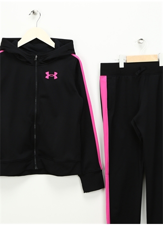 Under Armour Siyah Kız Çocuk Kapüşonlu Uzun Kollu Dar Paça Bol Kesim Düz Eşofman Takımı 1377517-004 UA Knit Hooded Tracksui_2