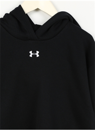 Under Armour Siyah Kız Çocuk Kapüşonlu Uzun Kollu Bol Kesim Düz Sweatshirt 1379517-001 UA Rival Fleece Crop Ho_2