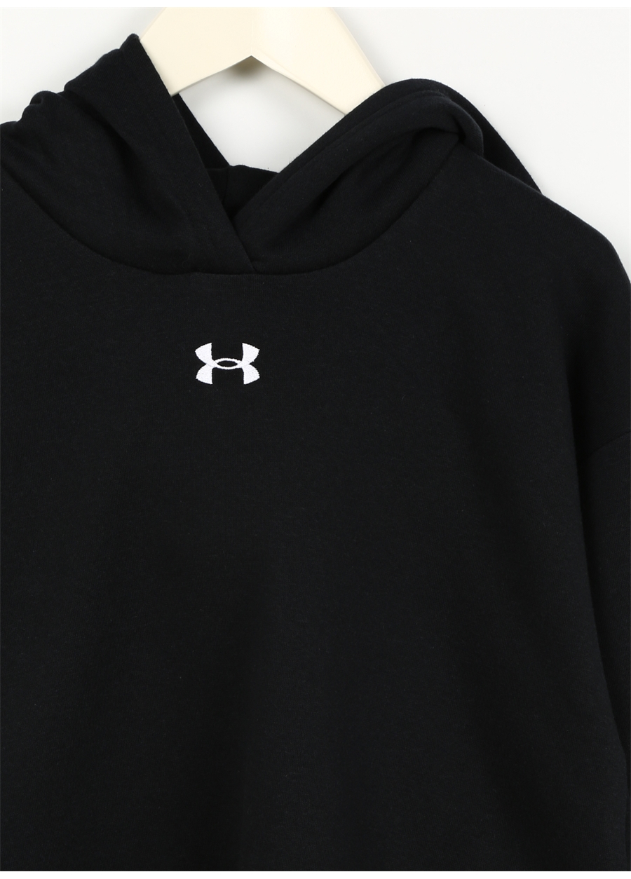 Under Armour Siyah Kız Çocuk Kapüşonlu Uzun Kollu Bol Kesim Düz Sweatshirt 1379517-001 UA Rival Fleece Crop Ho_2