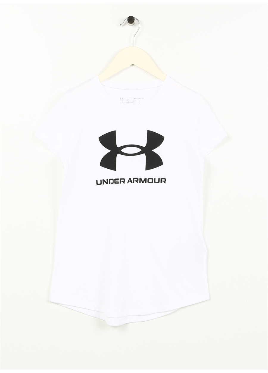 Under Armour Beyaz Kız Çocuk Kısa Kollu Bol Kesim Düz T-Shirt 1361182-100 UA G SPORTSTYLE LOGO SS