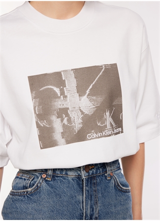 Calvin Klein Jeans Bisiklet Yaka Baskılı Beyaz Kadın T-Shirt J40J400301YAF_3