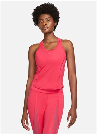 Nike Kırmızı - Pembe Kadın Yuvarlak Yaka Regular Fit Atlet FB5280-648 W NK ONE DF MOD CROP TAN