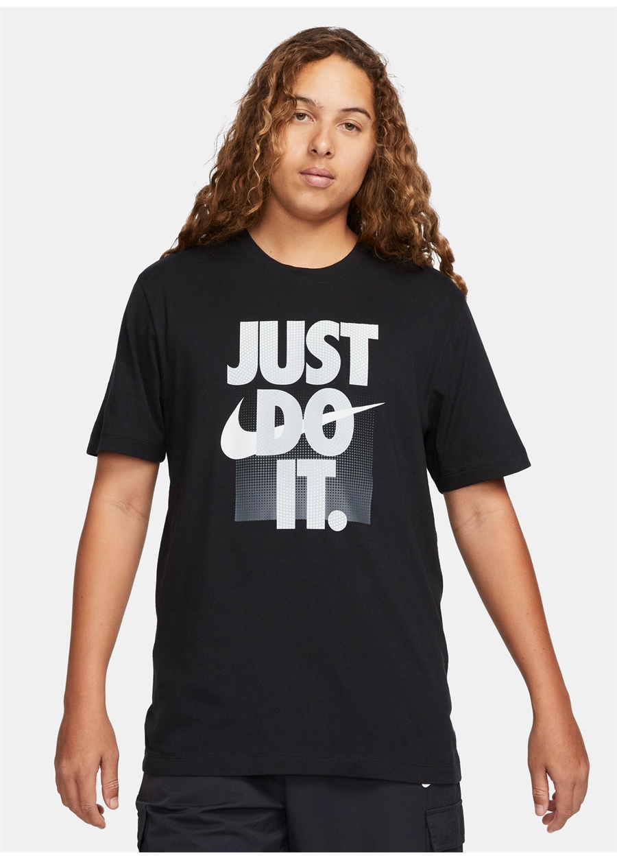 Nike Siyah - Gri - Gümüş Erkek Yuvarlak Yaka Regular Fit T-Shirt DZ2993-010 M NSW TEE 12MO JDI