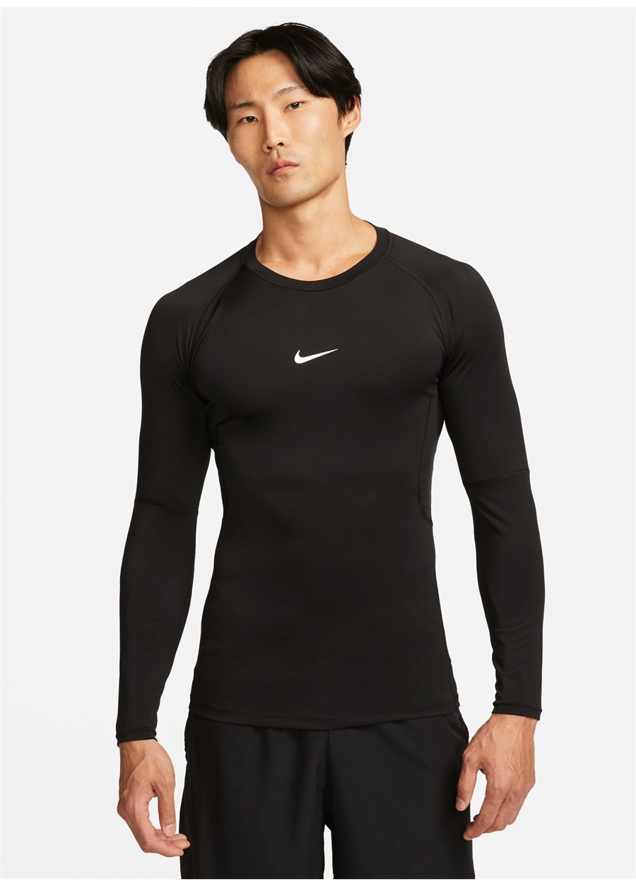 Nike Siyah - Gri - Gümüş Erkek Yuvarlak Yaka Regular Fit Uzun Kollu T-Shirt FB7919-010 M NP DF TIGHT TOP LS