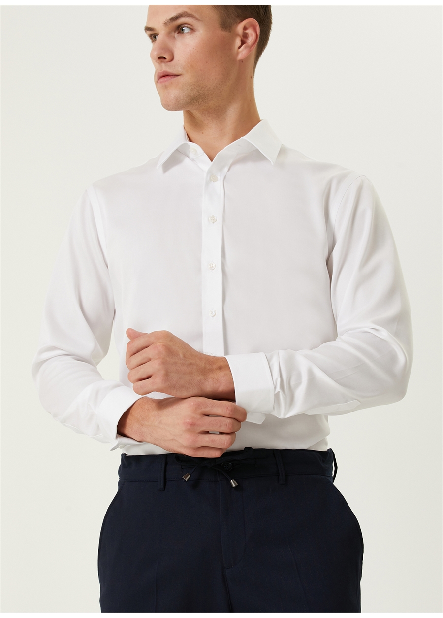 Network Slim Fit Klasik Yaka Beyaz Erkek Gömlek 1089280
