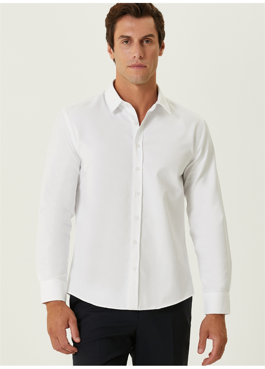 Network Slim Fit Klasik Yaka Beyaz Erkek Gömlek 1089621