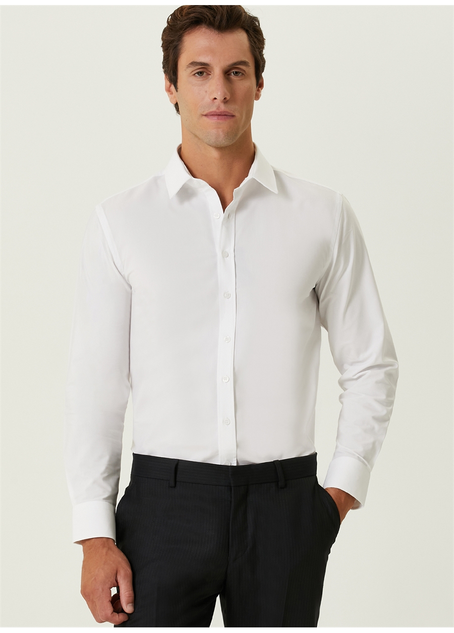 Network Slim Fit Klasik Yaka Beyaz Erkek Gömlek 1089631