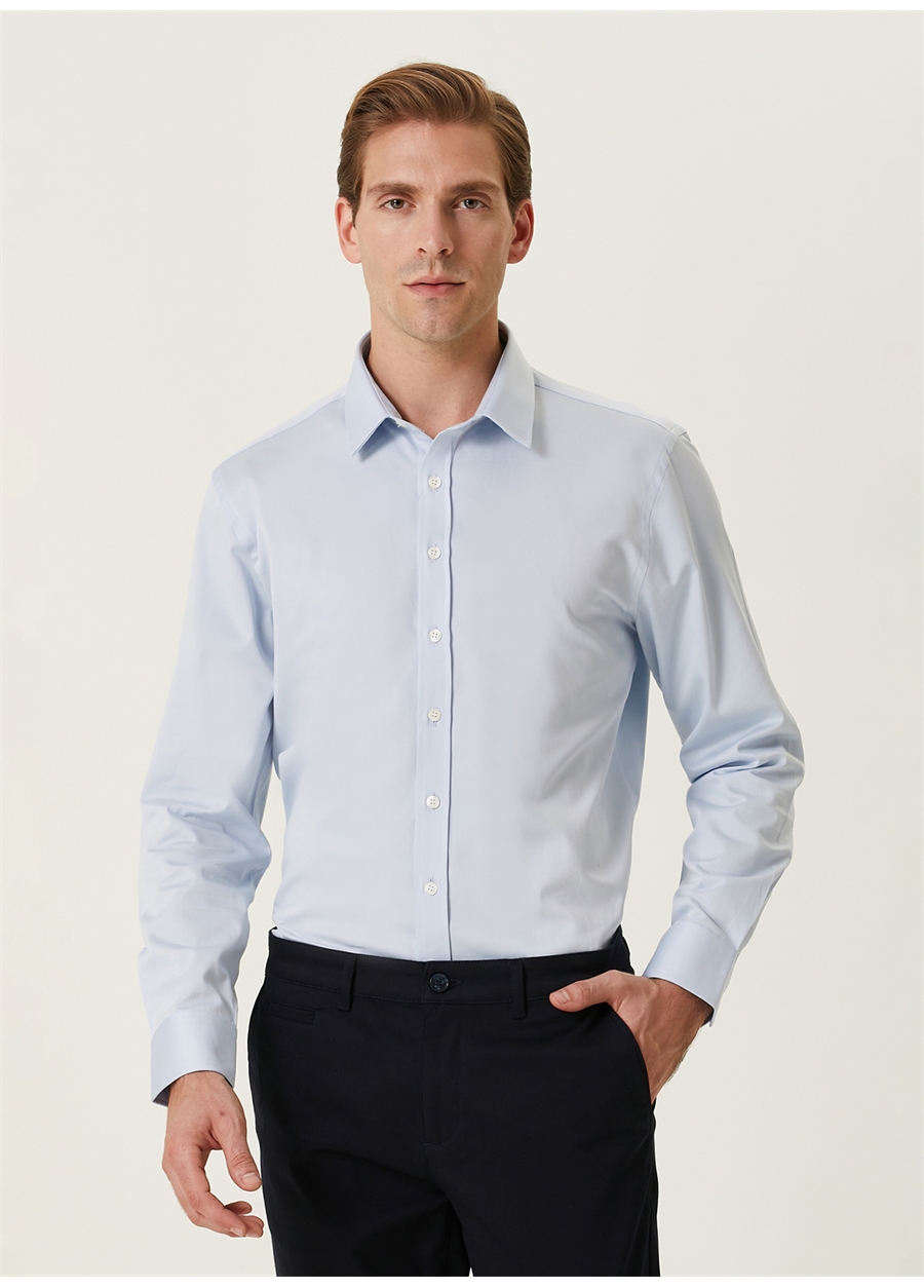 Network Slim Fit Klasik Yaka Açık Mavi Erkek Gömlek 1089622