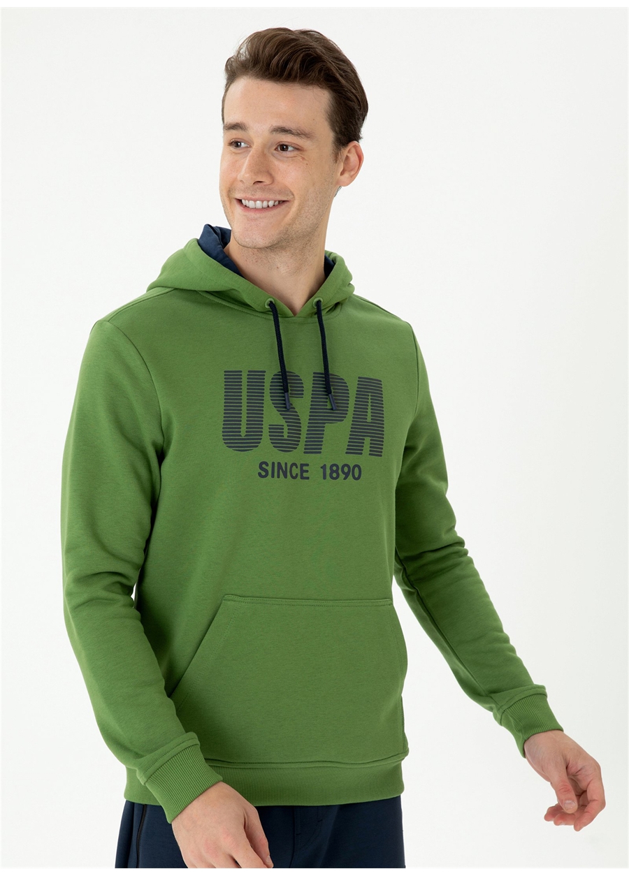 U.S. Polo Assn. Kapüşon Yaka Yeşil Erkek Sweatshırt CALIN
