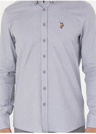 U.S. Polo Assn. Slim Fit Düğmeli Yaka Gri Erkek Gömlek CEDCOLOR023K_5