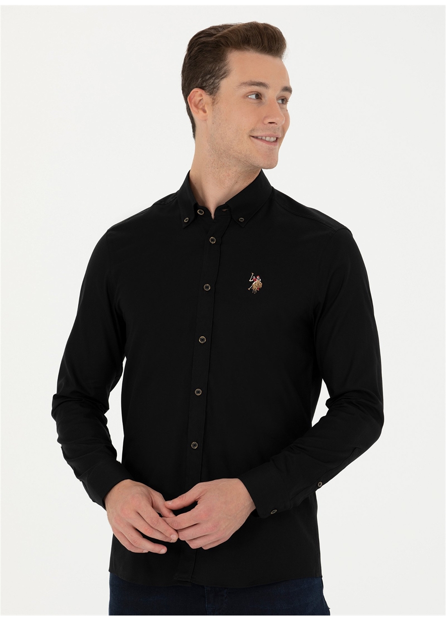 U.S. Polo Assn. Slim Fit Düğmeli Yaka Siyah Erkek Gömlek CEDCOLOR023K_0