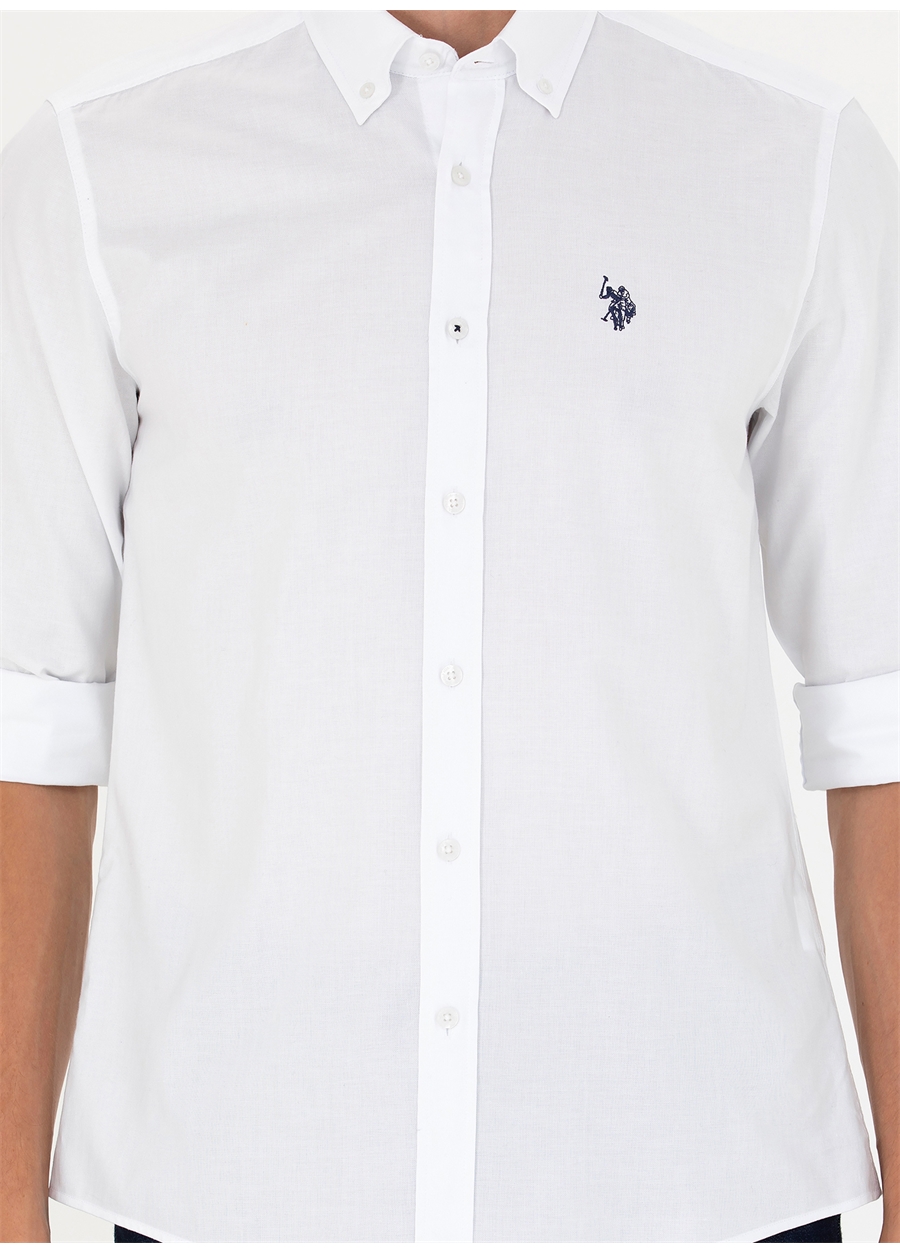 U.S. Polo Assn. Regular Fit Düğmeli Yaka Beyaz Erkek Gömlek CEDROREG023K_5