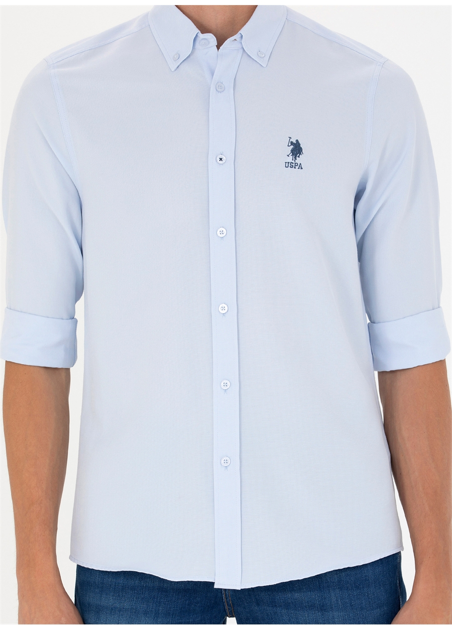 U.S. Polo Assn. Slim Fit Düğmeli Yaka Açık Mavi Erkek Gömlek GOX023K_5