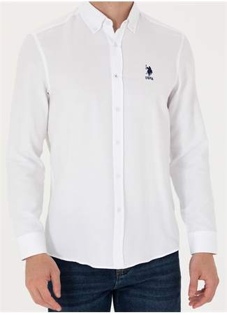 U.S. Polo Assn. Slim Fit Düğmeli Yaka Beyaz Erkek Gömlek GOX023K_5