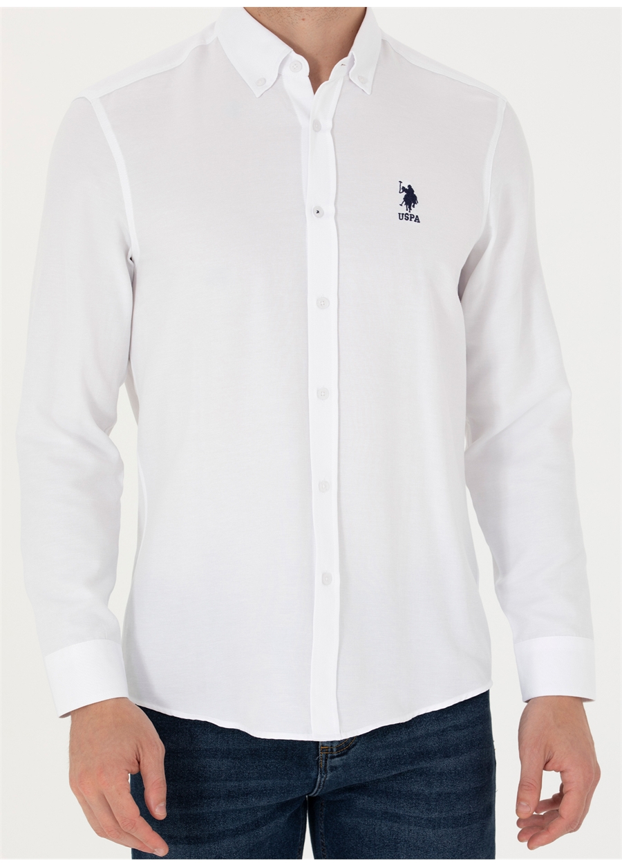 U.S. Polo Assn. Slim Fit Düğmeli Yaka Beyaz Erkek Gömlek GOX023K_5